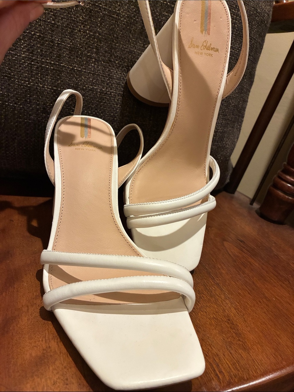 Sam Edelman White Strappy Square-Toe Block Heel Sandals
